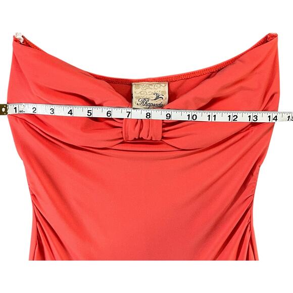Rhapsody Y2K Strapless Dress Womens M Orange Bandeau Stretch Shark Bite Coquette - Picture 8 of 15